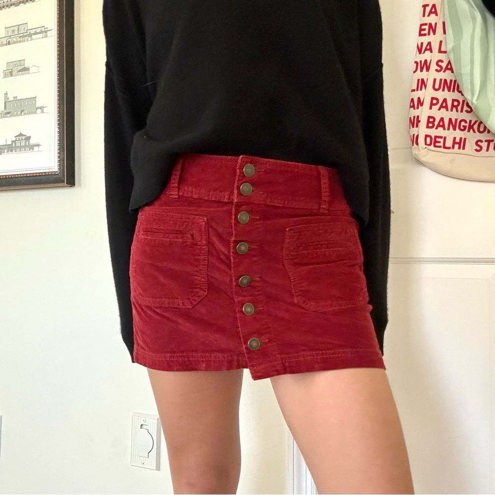 Free People Burgundy Corduroy Mini Skirt